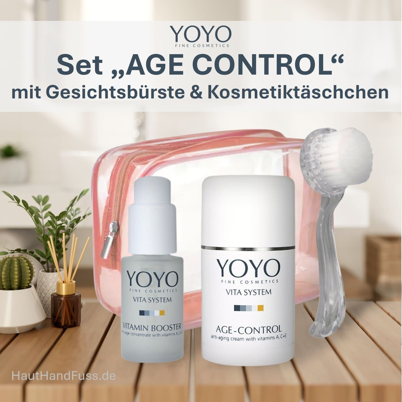 YOYO Set Age Control – Age-Control und Vitamin Booster mit Gesichtsbürste im Kosmetiktäschchen
