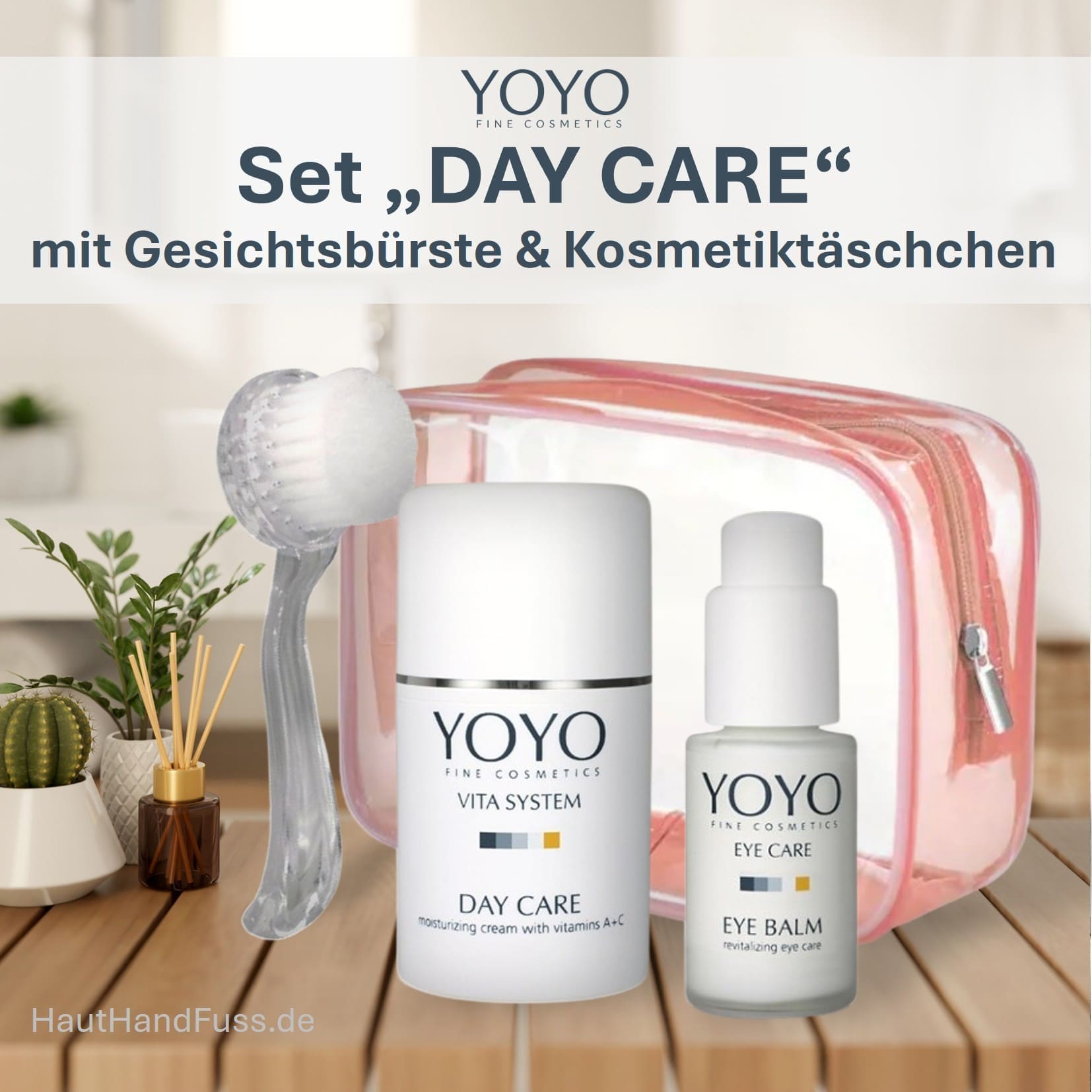 YOYO Set Day Care – Day Care und Eye Balm mit Gesichtsbürste im Kosmetiktäschchen